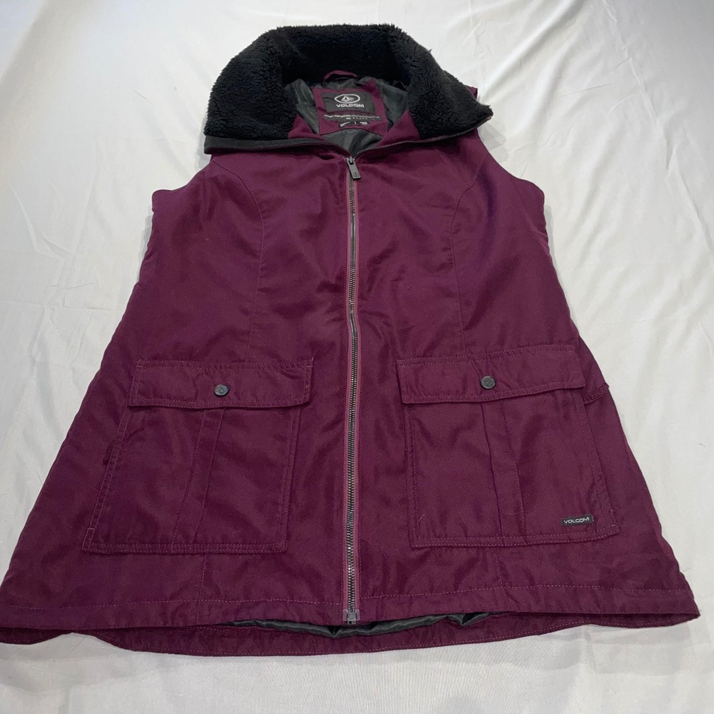 Volcom‎ Womens DWR Water Repellent Long Fit Vest Burgundy Sherpa Collar Medium